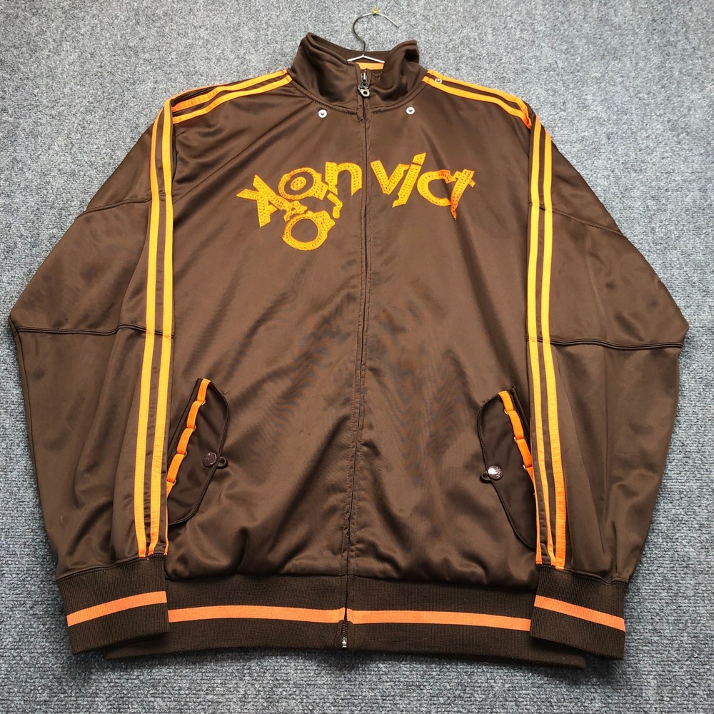 Konvict Muzik Akon Track Jacket Mens XXL Brown Orange Embroidered Eagle Full Zip